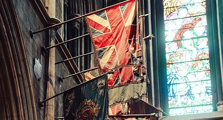 Christian cathedral with British flag 